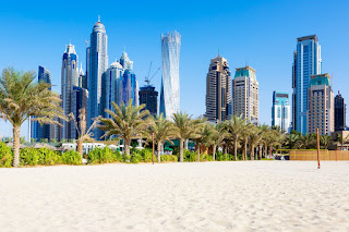 horizontal view skyscrapers jumeirah beach dubai uae - Skyscrapers in Dubai