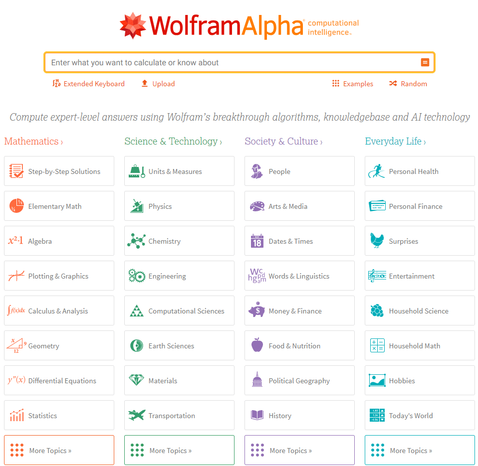 wolfram alpha computational intelligence - Best Alternative Search Engines of Google, in 2020